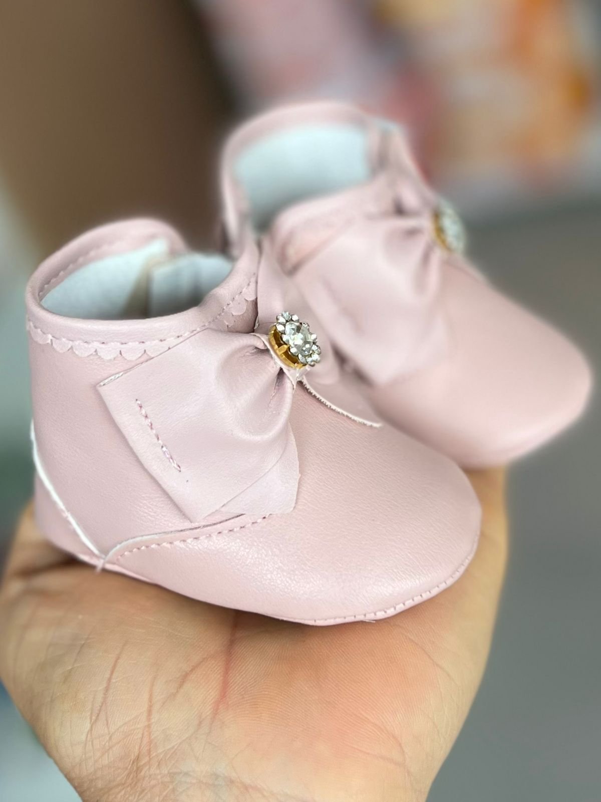BOTA ZÍPER LAÇO CRISTAIS BABADO CHARME MENINA PIMPOLHO - ROSA