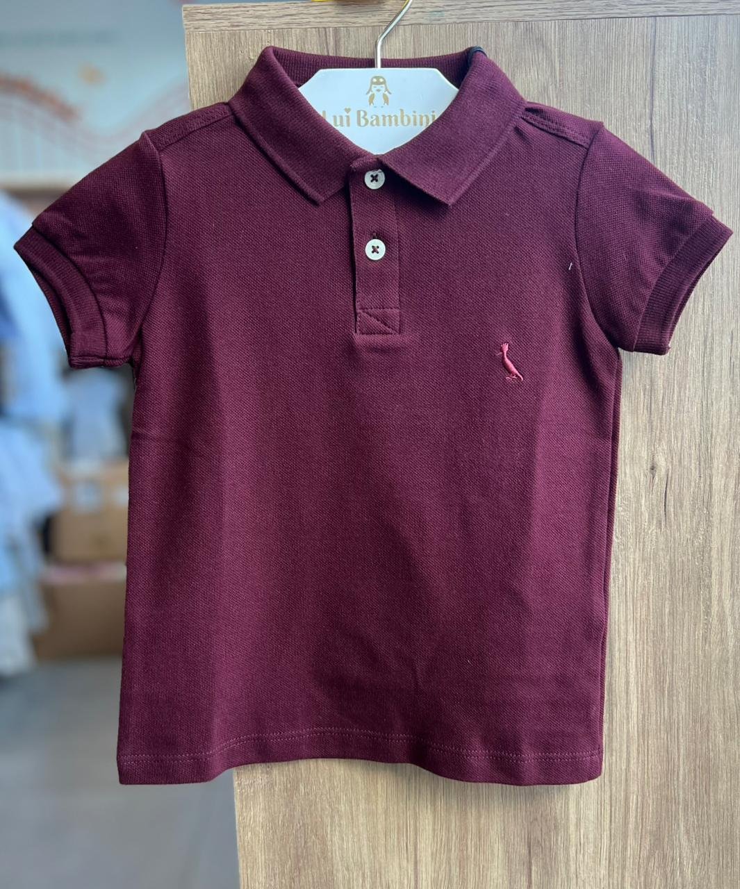 CAMISA MANGA CURTA POLO PIQUET MINIMALISTA PICA PAU BORDADO MENINO RESERVA MINI - VINHO