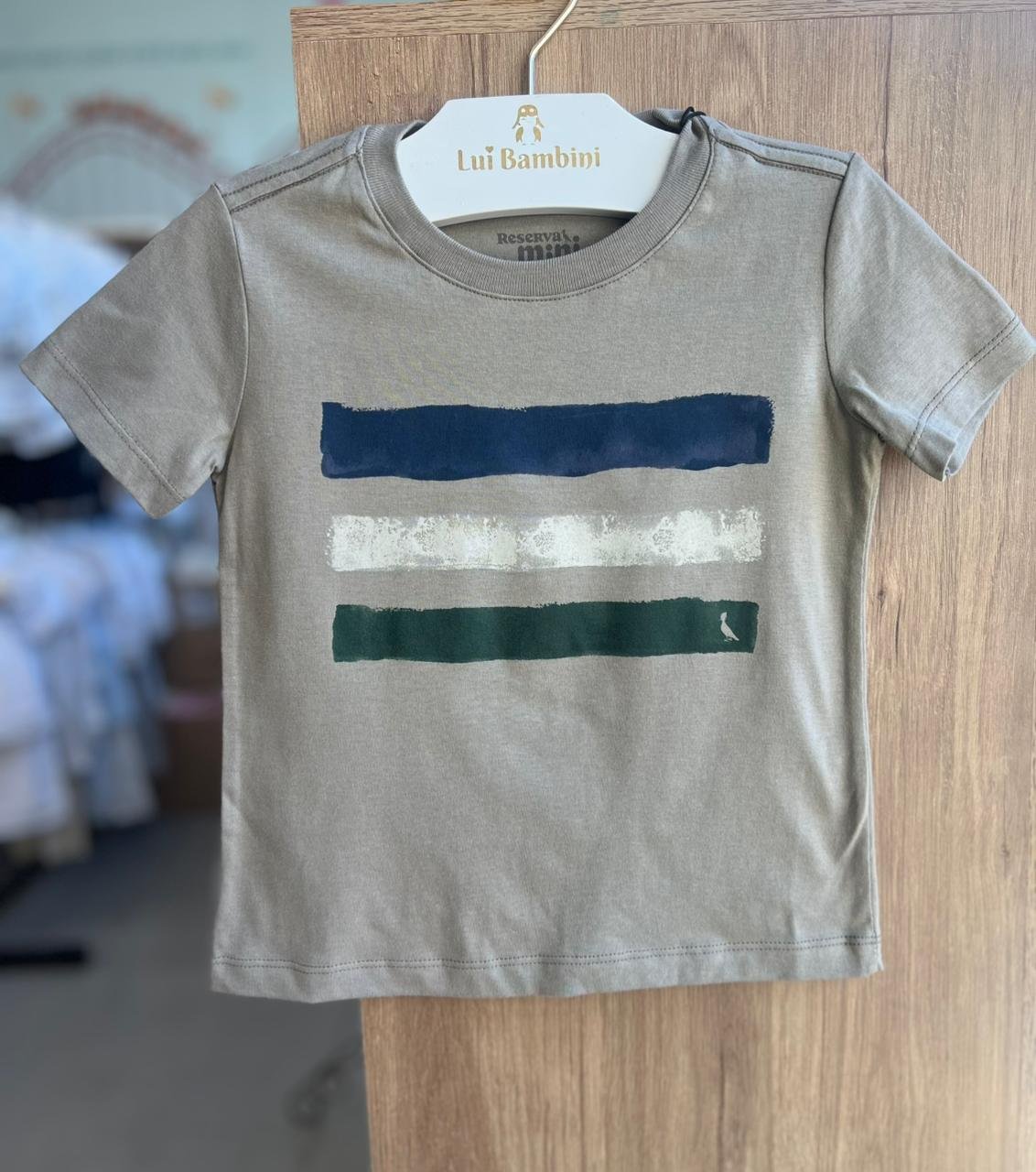 CAMISETA MANGA CURTA LISTRAS AQUARELA TRIPLO MENINO RESERVA MINI - BEGE