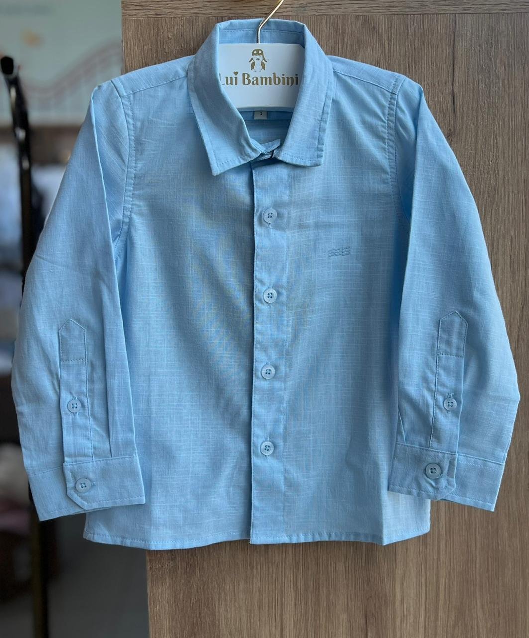 CAMISA MANGA LONGA BOTÕES FLAME SLIM MINIMALISTA BORDADO MENINO KING&JOE - AZUL