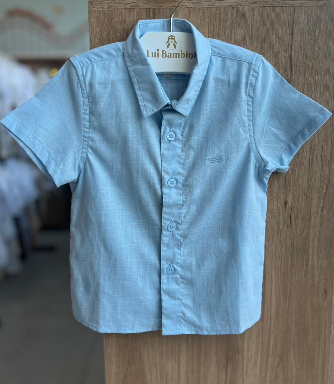 CAMISA MANGA CURTA FLAME SLIM MINIMALISTA BORDADO MENINO KING&JOE - AZUL CLARO