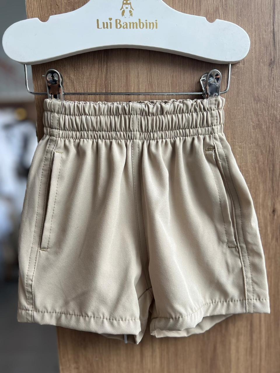 SHORT NYLON FLEX BOLSOS BÁSICO LISO CORDÃO INTERNO MENINO KING&JOE - CAQUI