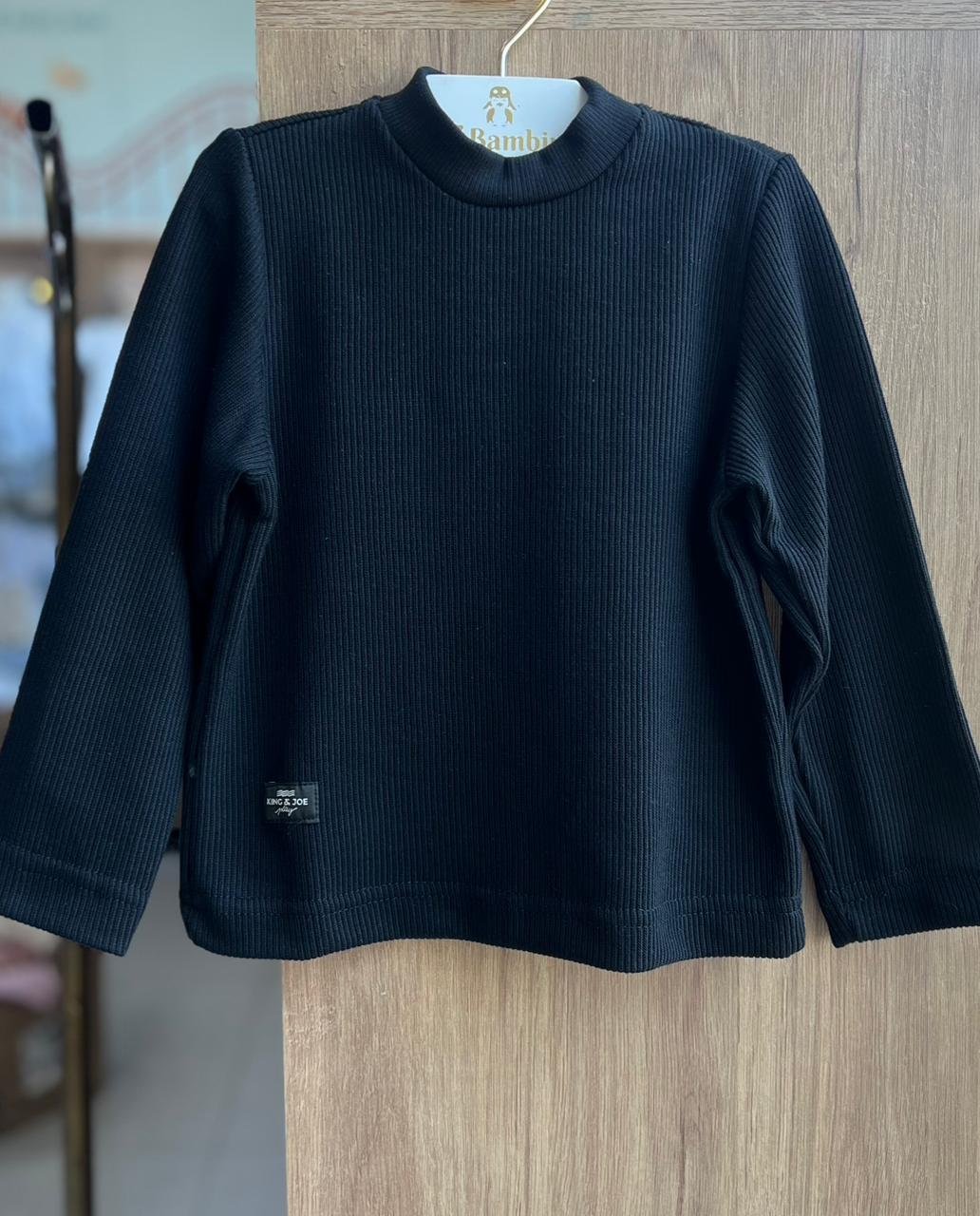 BLUSÃO MANGA LONGA TRICOT TRICO BÁSICO LISO BÁSICO MENINO KING&JOE - PRETO