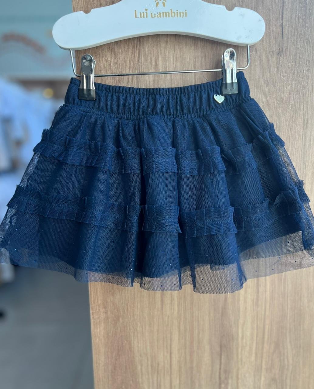 SAIA TULE BABADO BRILHO ELÁSTICO CÓS MENINA KUKIÊ - MARINHO