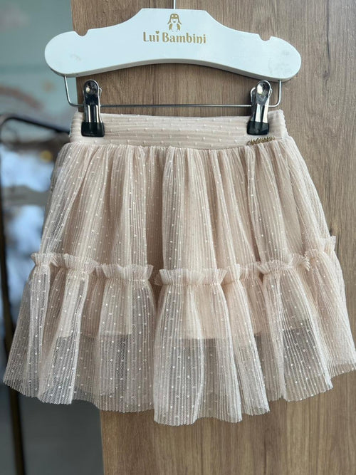 SAIA TULE POÁ ELÁSTICO CÓS CORDÃO INTERNO MENINA INFANTI - BEGE CLARO