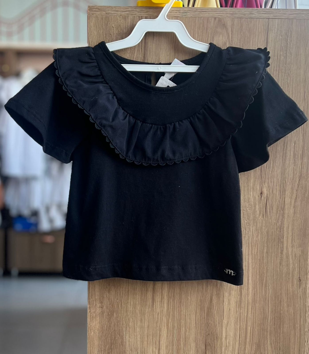 BLUSA MANGA CURTA BABADO RENDA MENINA MOMI - PRETO