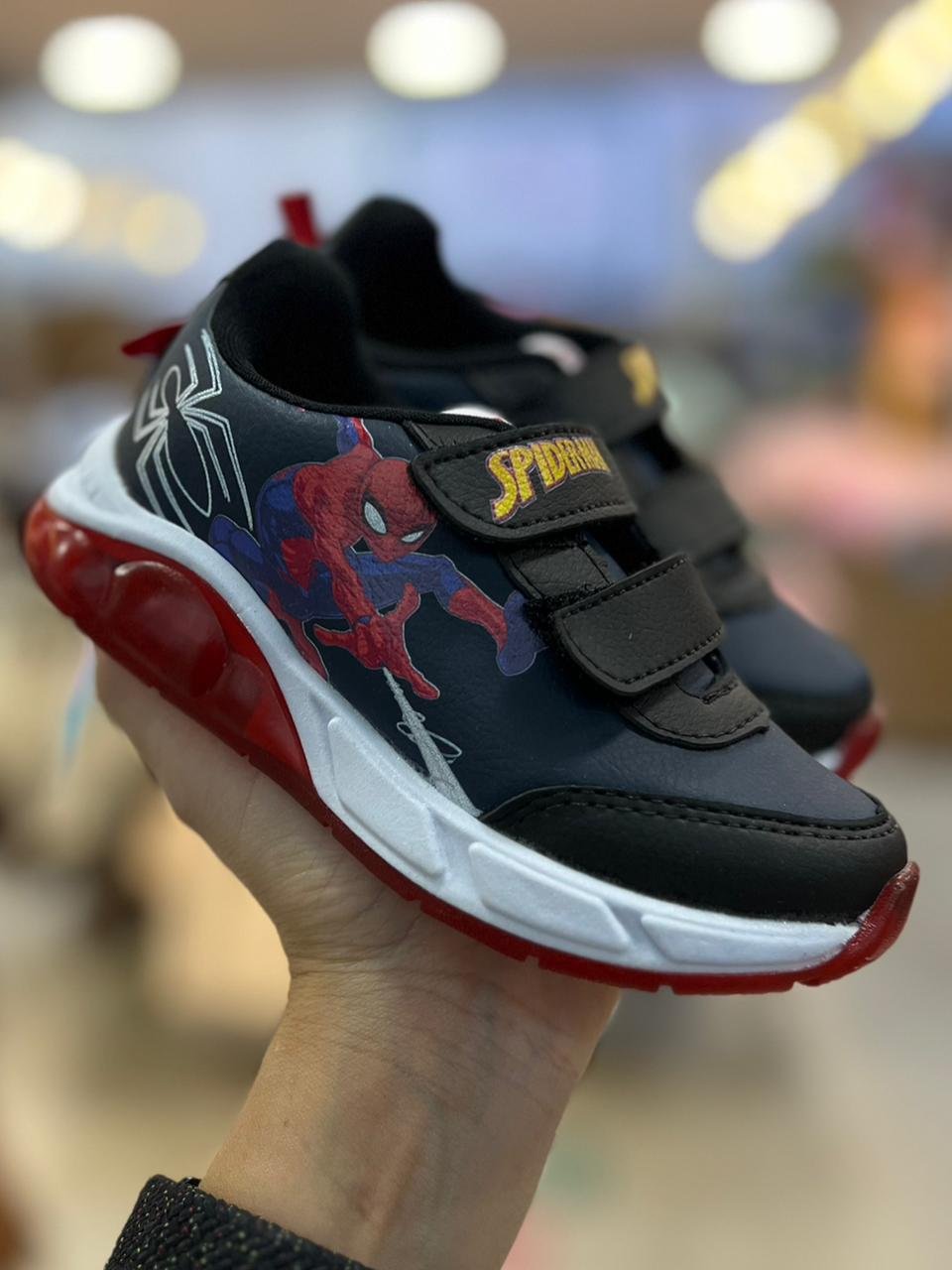 TÊNIS LED VELCRO DUPLO SPIDER MAN HOMEM ARANHA MARVEL HEROI MENINO DYAN - MARINHO/PRETO