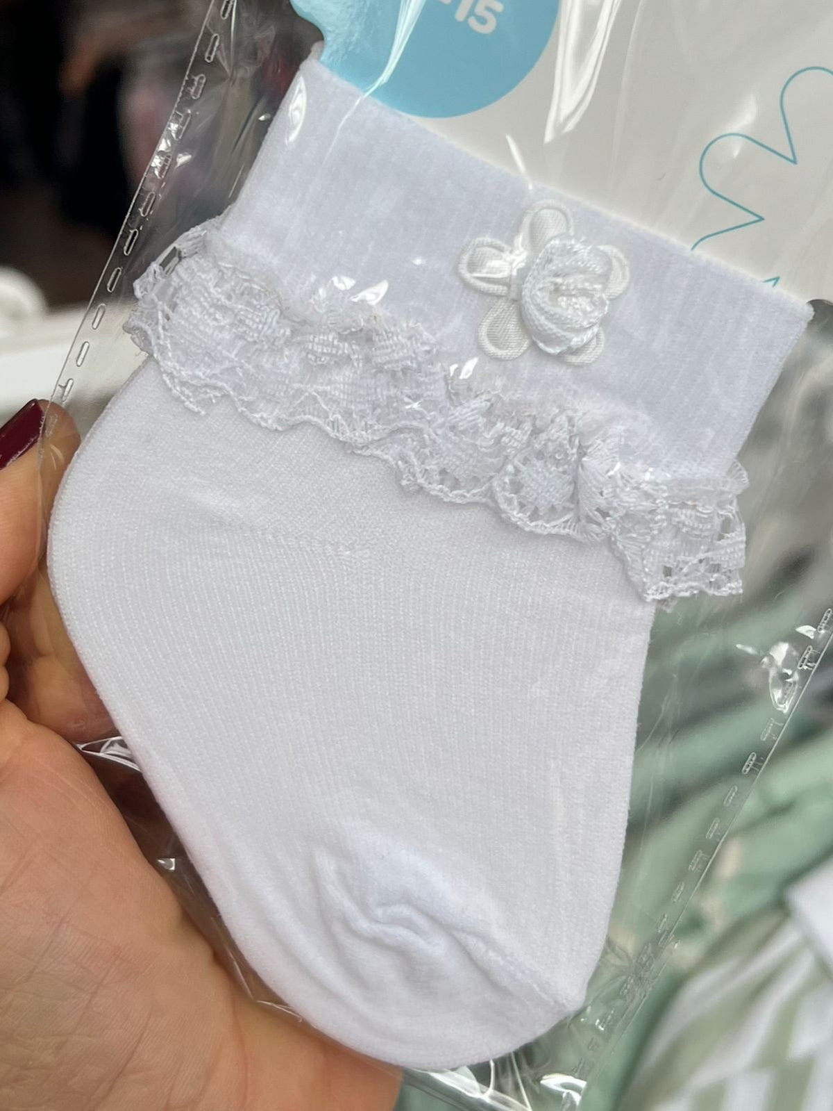 MEIA INFANTIL FESTA COM RENDA NOS PUNHOS FLOR E MIOLO BRANCO MENINA PIMPOLHO - BRANCO