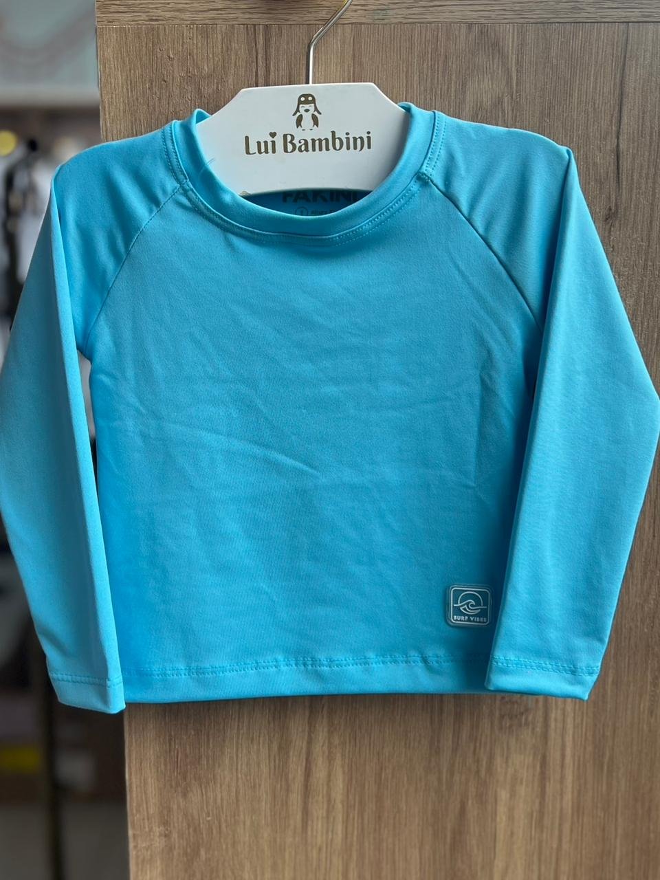 CAMISETA MANGA LONGA LISO BÁSICO PROTEÇÃO UV50+ UNISSEX MENINO MENINA FAKINI - AZUL