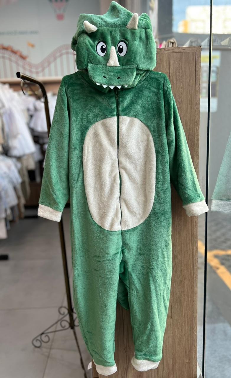 MACACÃO KIGURUMI MANGA LONGA PELINHOS ZÍPER DINO DINOSSAURO MENINO FAKINI - VERDE