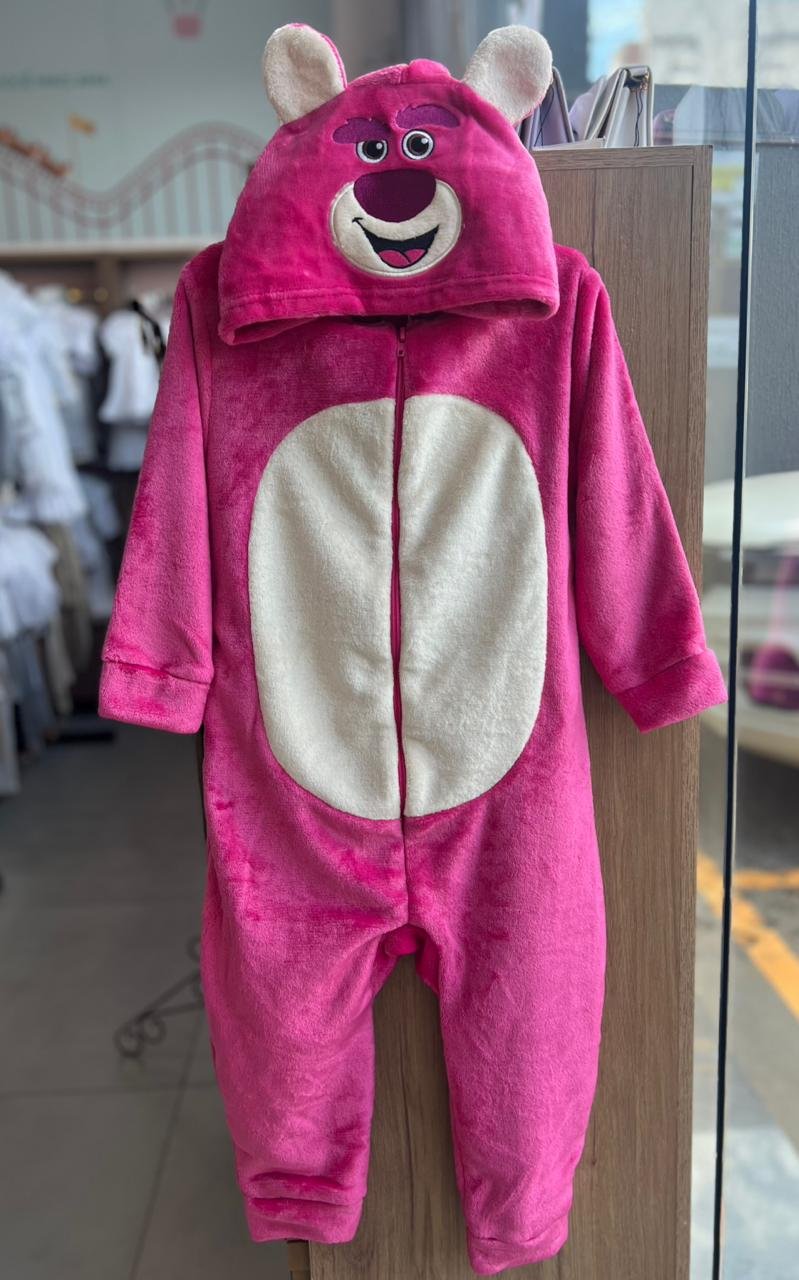 MACACÃO KIGURUMI MANGA LONGA ZÍPER URSO LOTSO TOY STORY PELINHOS MENINA FAKINI - PINK