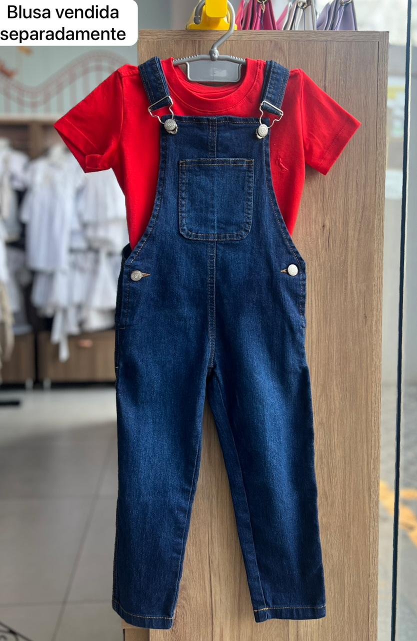 MACACÃO JARDINEIRA ALÇA BOLSO CENTRO BOTÕES AJUSTE MENINO FAKINI - JEANS