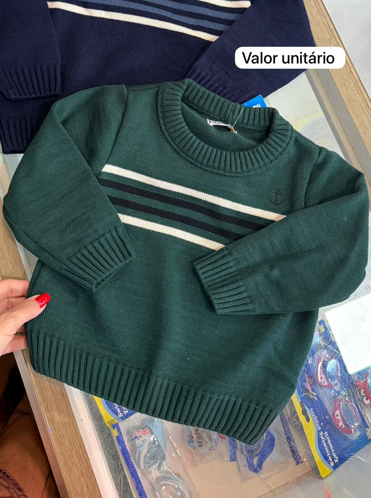 CASACO SUÉTER MANGA LONGA LISTRADO TRICOT TRICÔ MINIMALISTA ÂNCORA MENINO FAKINI - VERDE