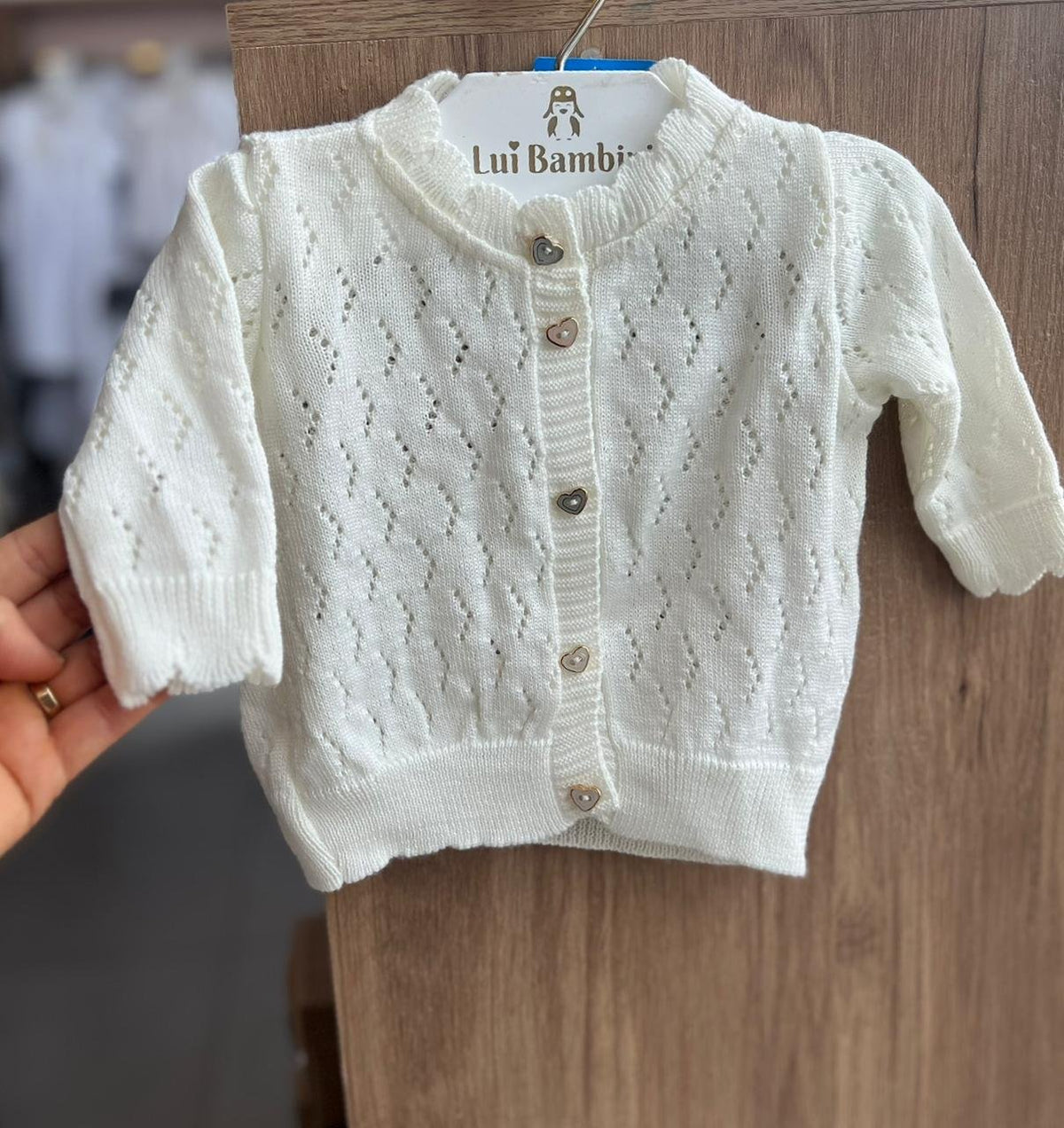 CASACO MANGA LONGA TRICOT TRICÔ BOTÕES CORAÇÃO MENINA FAKINI - OFF
