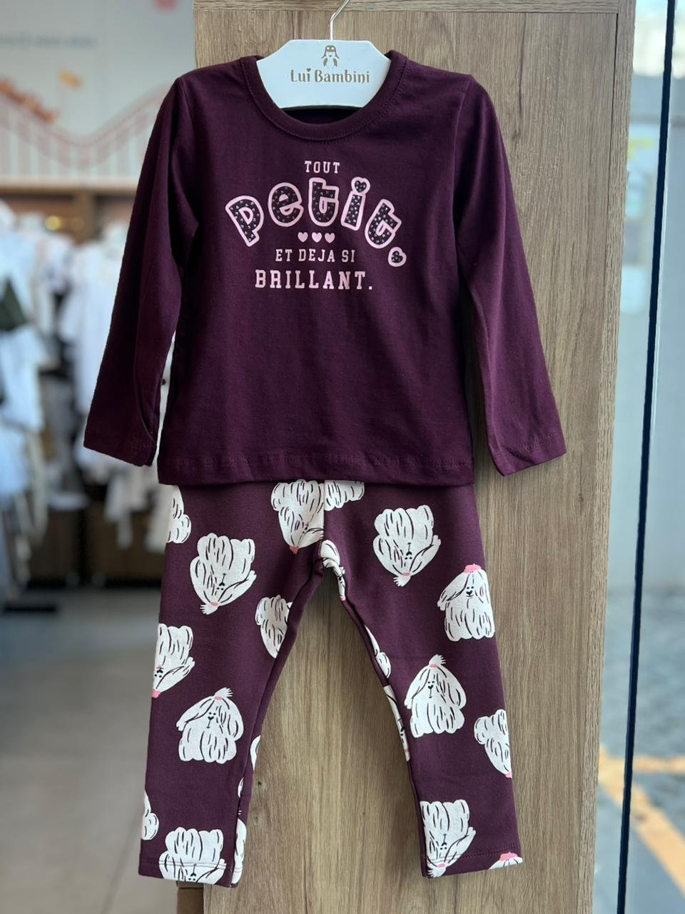 CONJUNTO BLUSA MANGA LONGA PETIT BRILLANT E CALÇA LEGGING MENINA FAKINI - VINHO