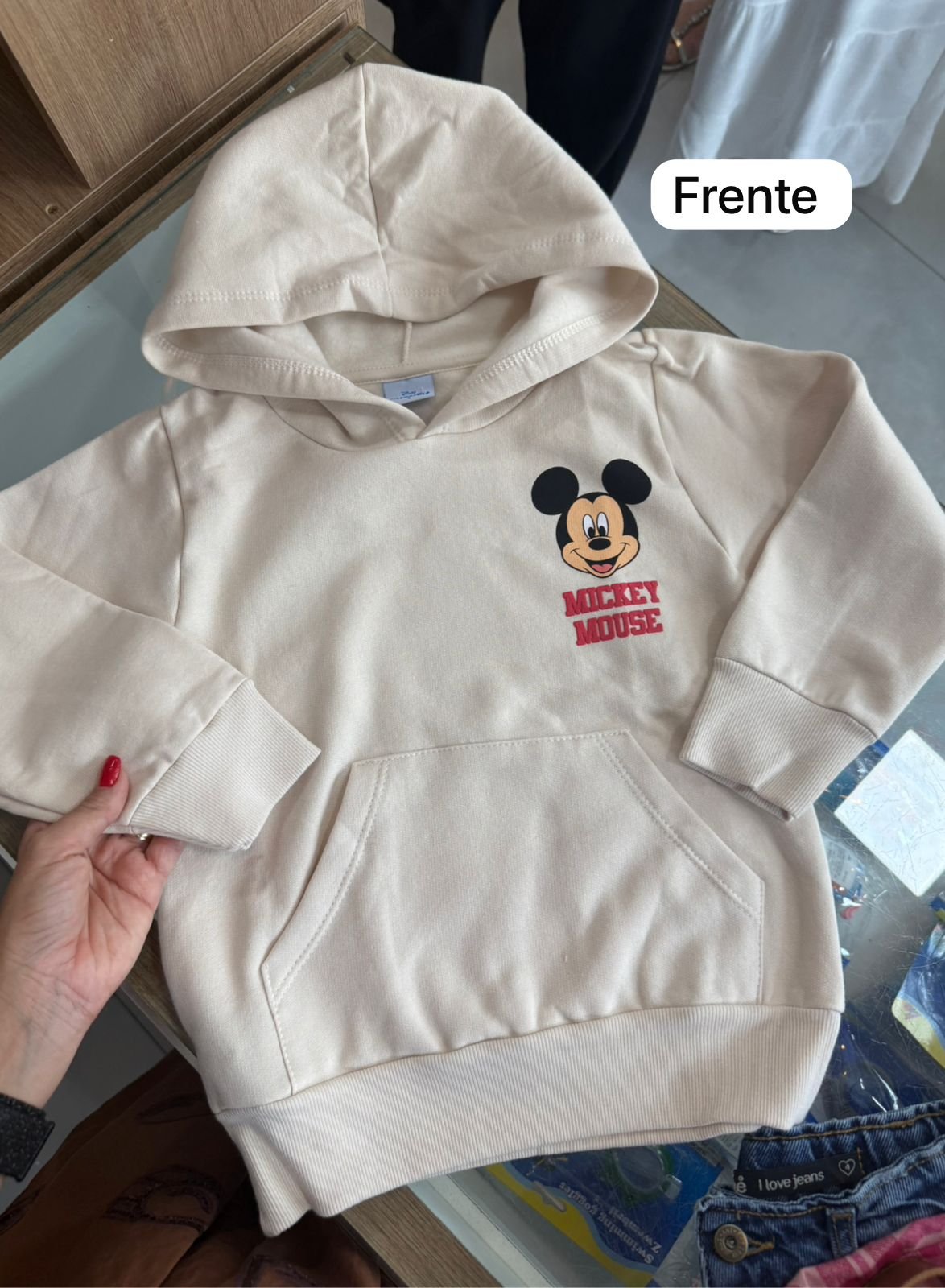BLUSÃO MANGA LONGA CAPUZ MICKEY MOUSE BOLSO MINIMALISTA MENINO FAKINI - BEGE