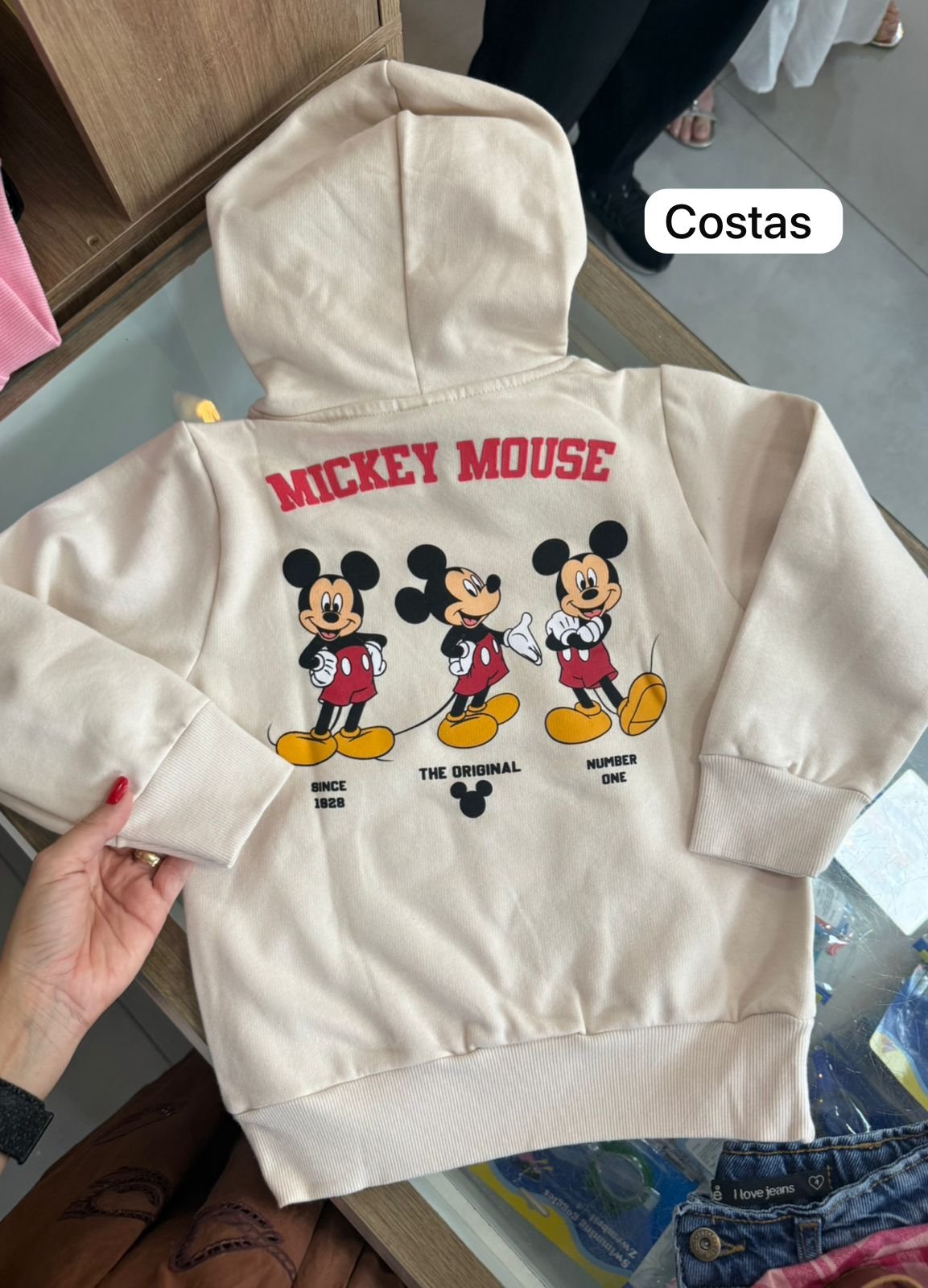 BLUSÃO MANGA LONGA CAPUZ MICKEY MOUSE BOLSO MINIMALISTA MENINO FAKINI - BEGE