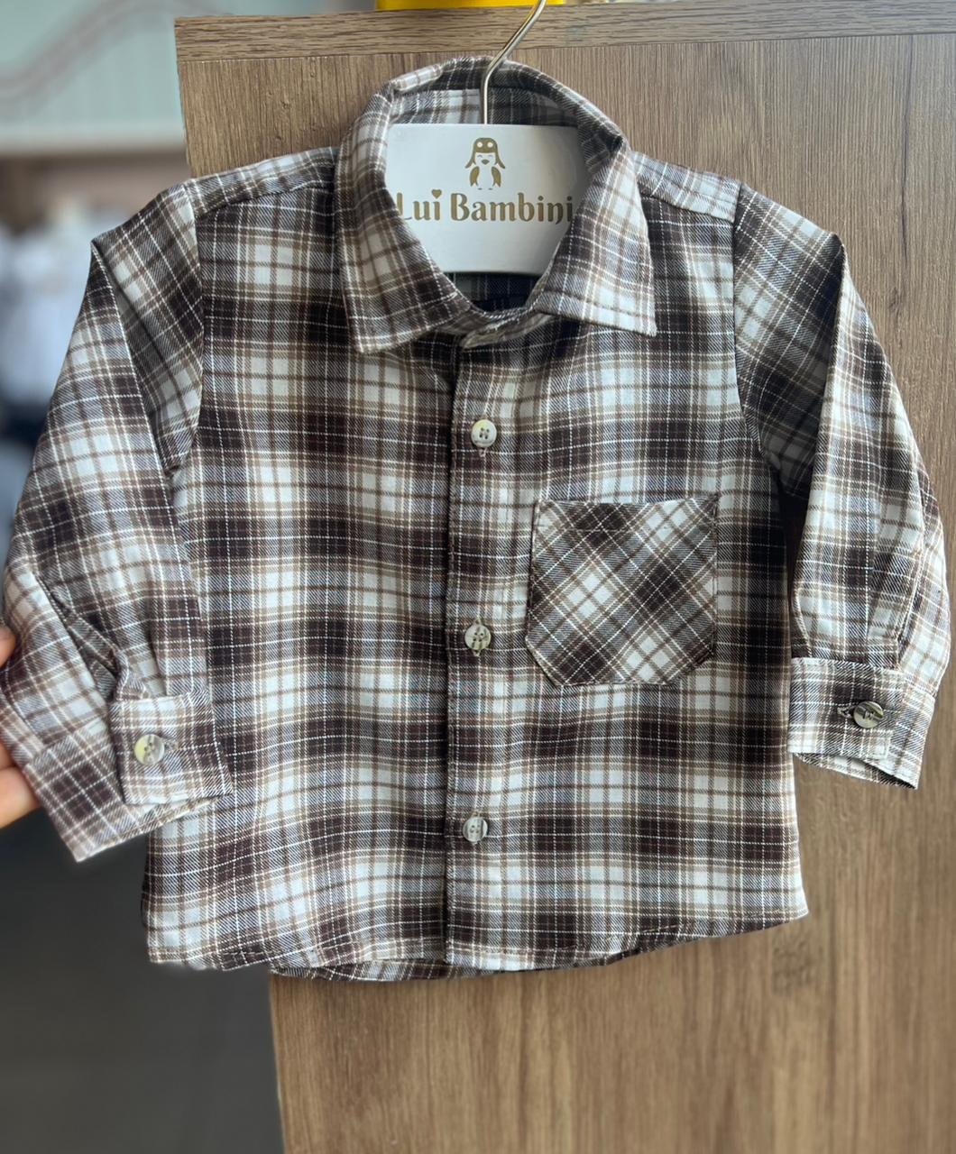 CAMISA MANGA LONGA XADREZ BOTÕES BOLSO FESTA JUNINO MENINO BARBARA KIDS - MARROM