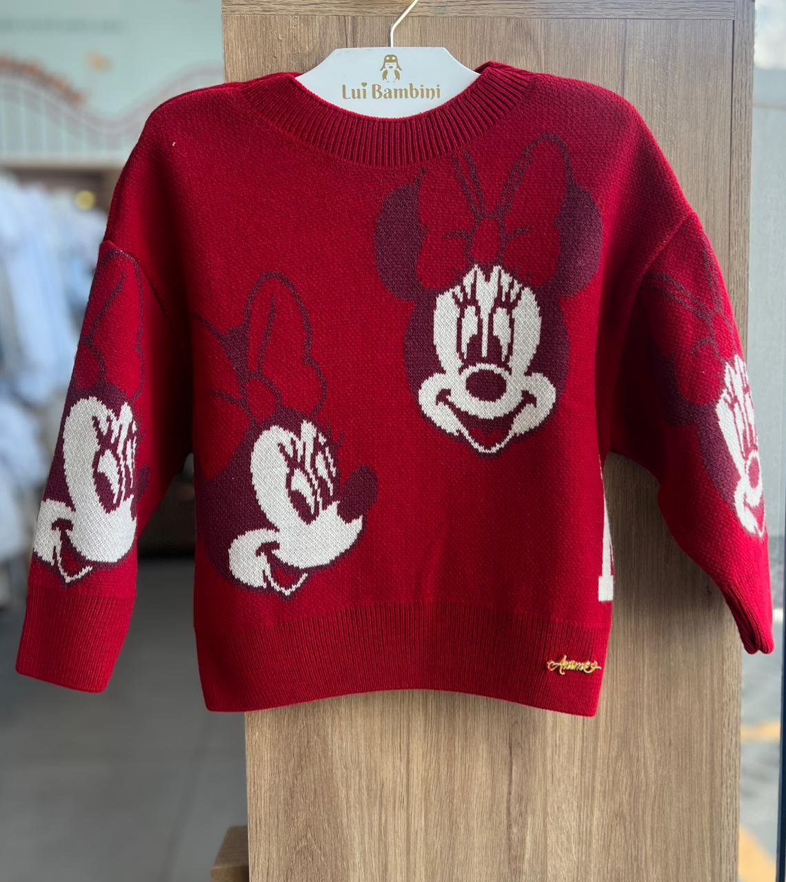 BLUSÃO MANGA LONGA SUETER TRICO TRICOT MINNIE MOUSE MENINA ANIMÊ - VERMELHO