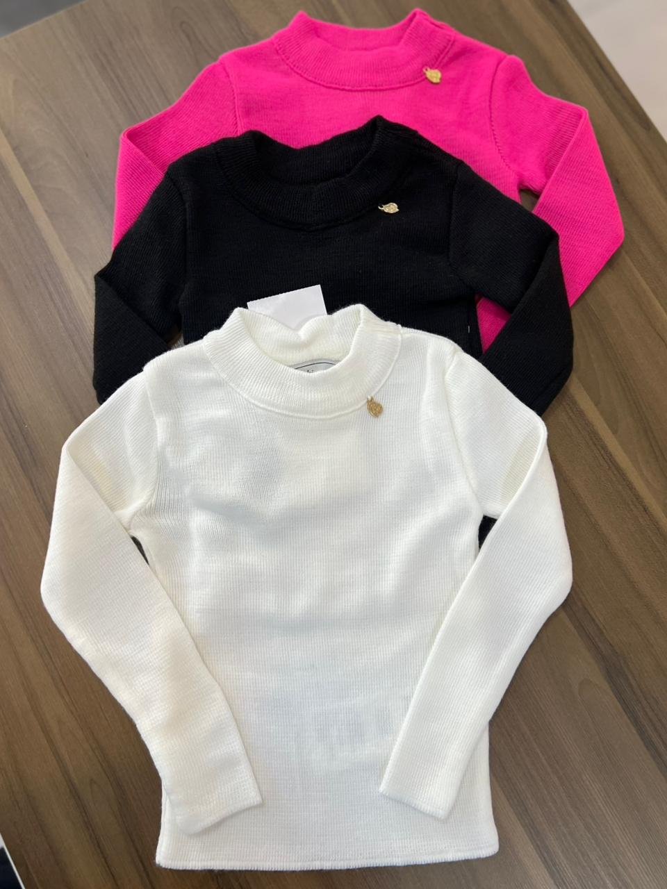 BLUSA MANGA LONGA CANELADO PINGENTE TRICOT TRICO MENINA BIMBI - OFF