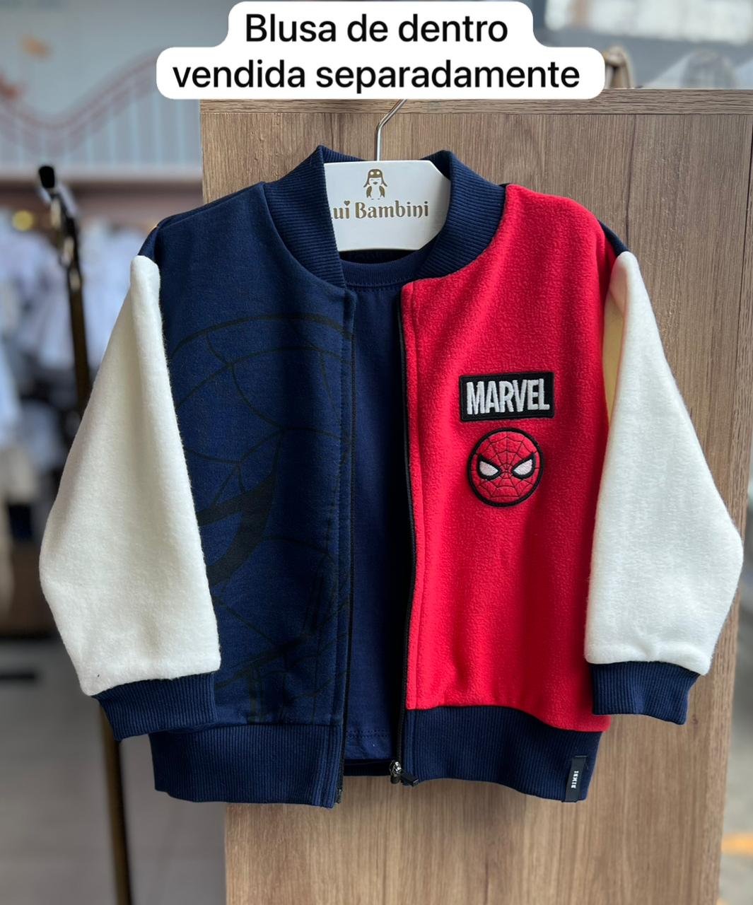 JAQUETA MOLETOM MANGA LONGA ZÍPER HOMEM ARANHA SPIDER MAN PATCH MARVEL MENINO BIMBI - MARINHO/VERMELHO