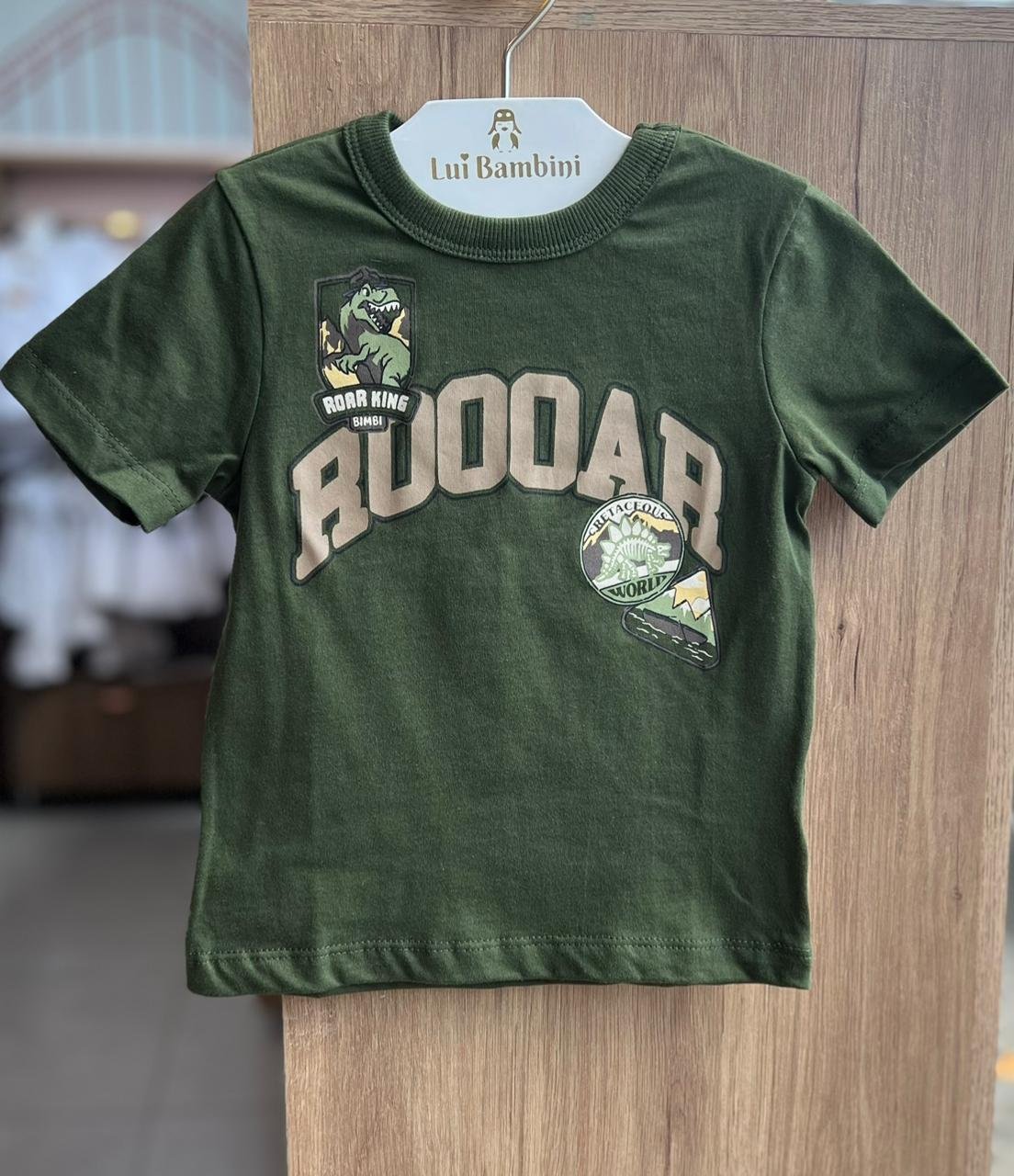CAMISETA MANGA CURTA DINO DINOSSAURO ROAR MENINO BIMBI - VERDE MUSGO