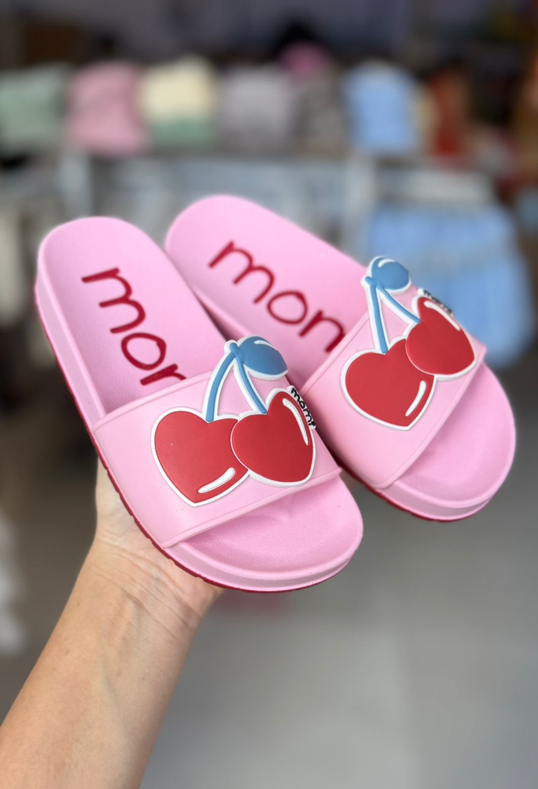 SANDÁLIA SLIDE JOSI SHELL CEREJA MENINA MOMI - ROSA