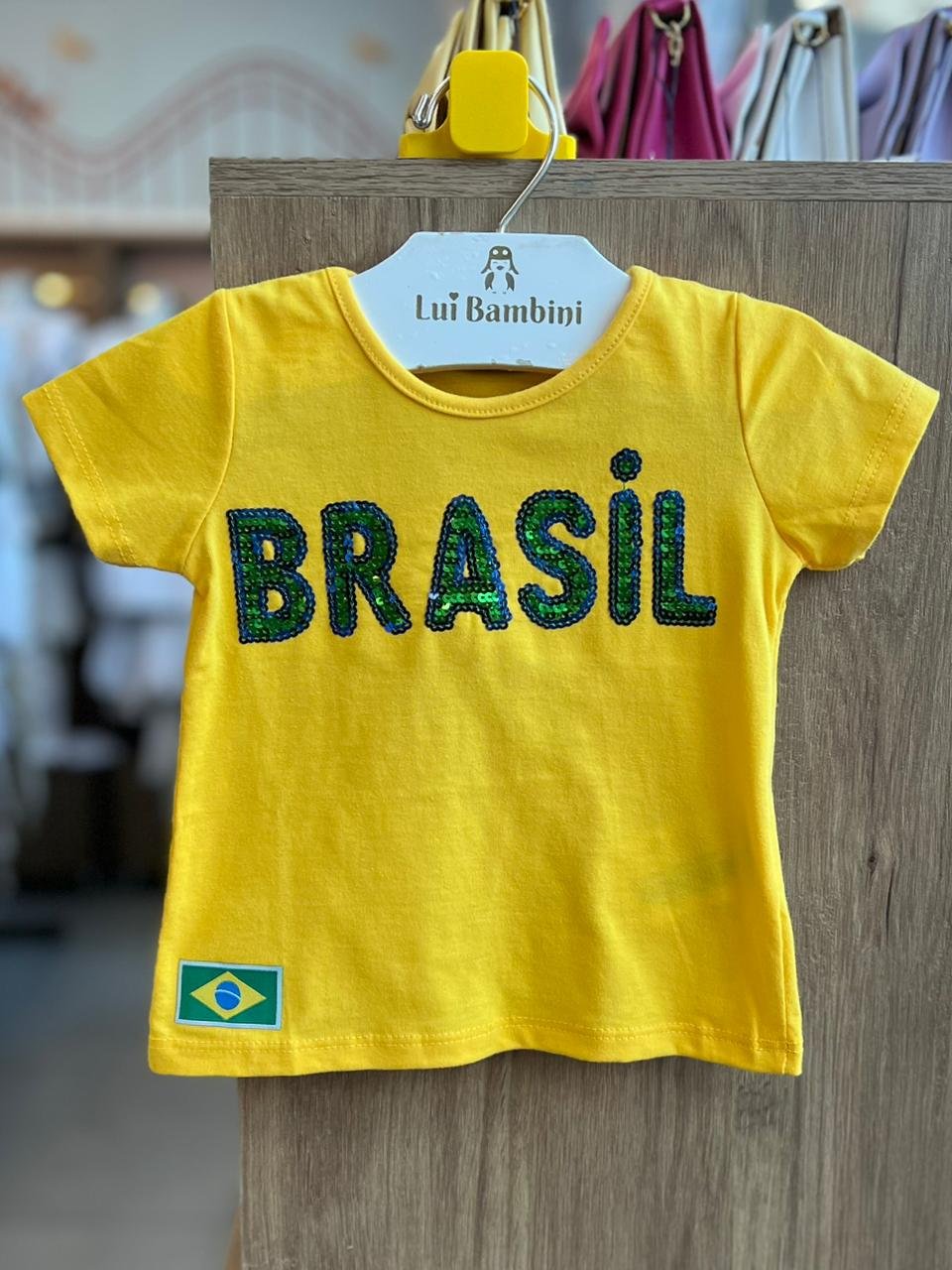 BLUSA MANGA CURTA BRASIL PAETES MENINA KYLY - AMARELO