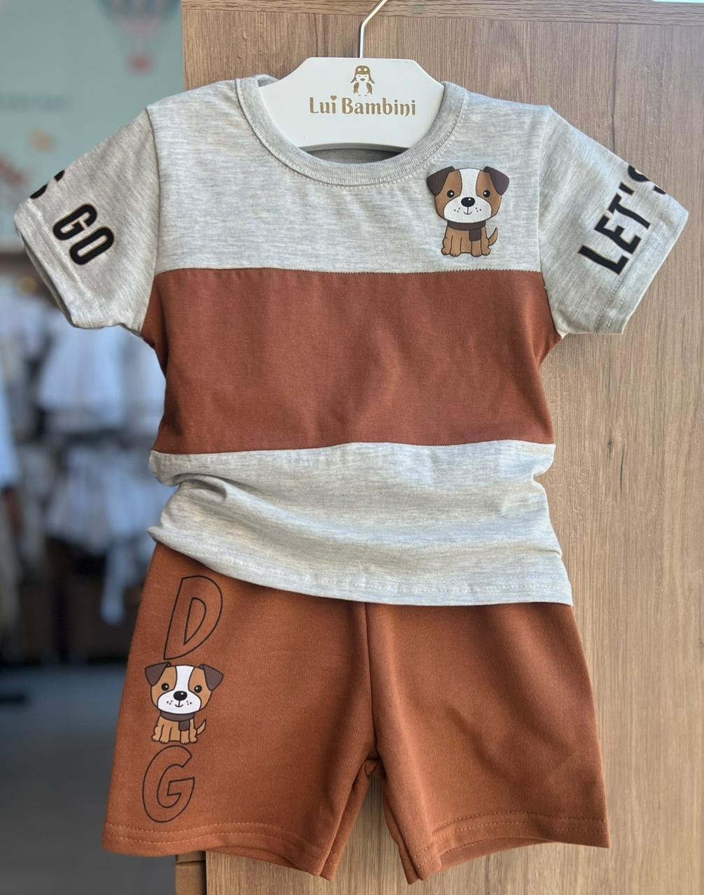 CONJUNTO CAMISETA MANGA CURTA CACHORRO E BERMUDA MENINO KYLY - MESCLA