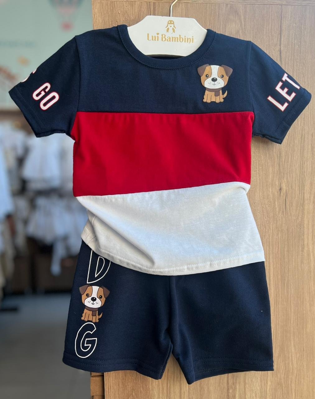 CONJUNTO CAMISETA MANGA CURTA CACHORRO E BERMUDA MENINO KYLY - MARINHO