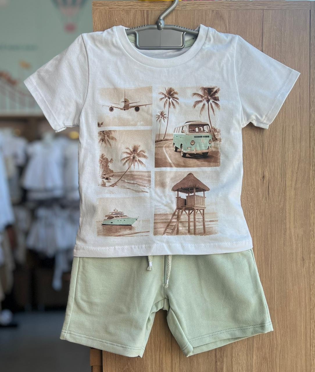CONJUNTO CAMISETA MANGA CURTA VIAGEM PALMEIRA PRAIA E BERMUDA MENINO MILON - BRANCO