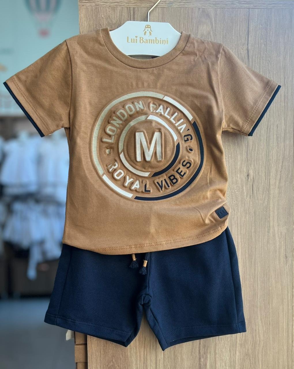 CONJUNTO CAMISETA MANGA CURTA M LONDON E BERMUDA MENINO MILON - MARROM/MARINHO