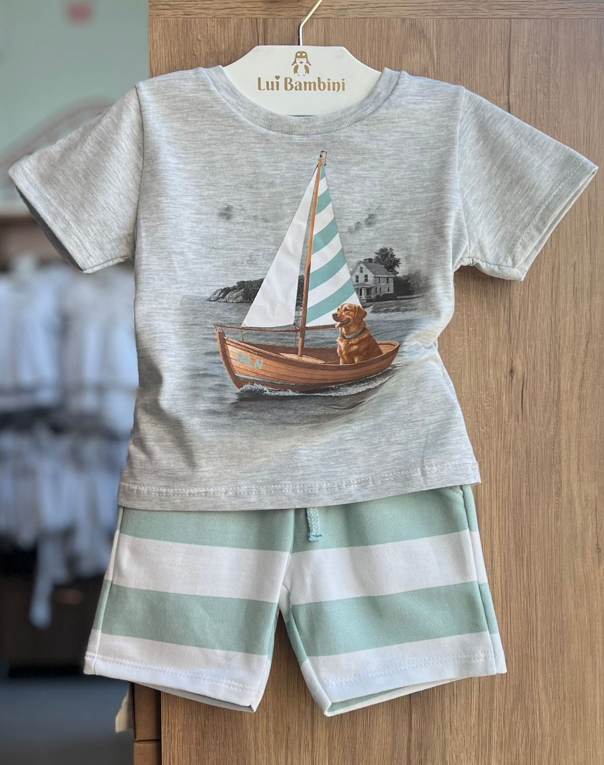CONJUNTO CAMISETA MANGA CURTA VELEIRO BARCO CACHORRO E BERMUDA MENINO MILON - MESCLA