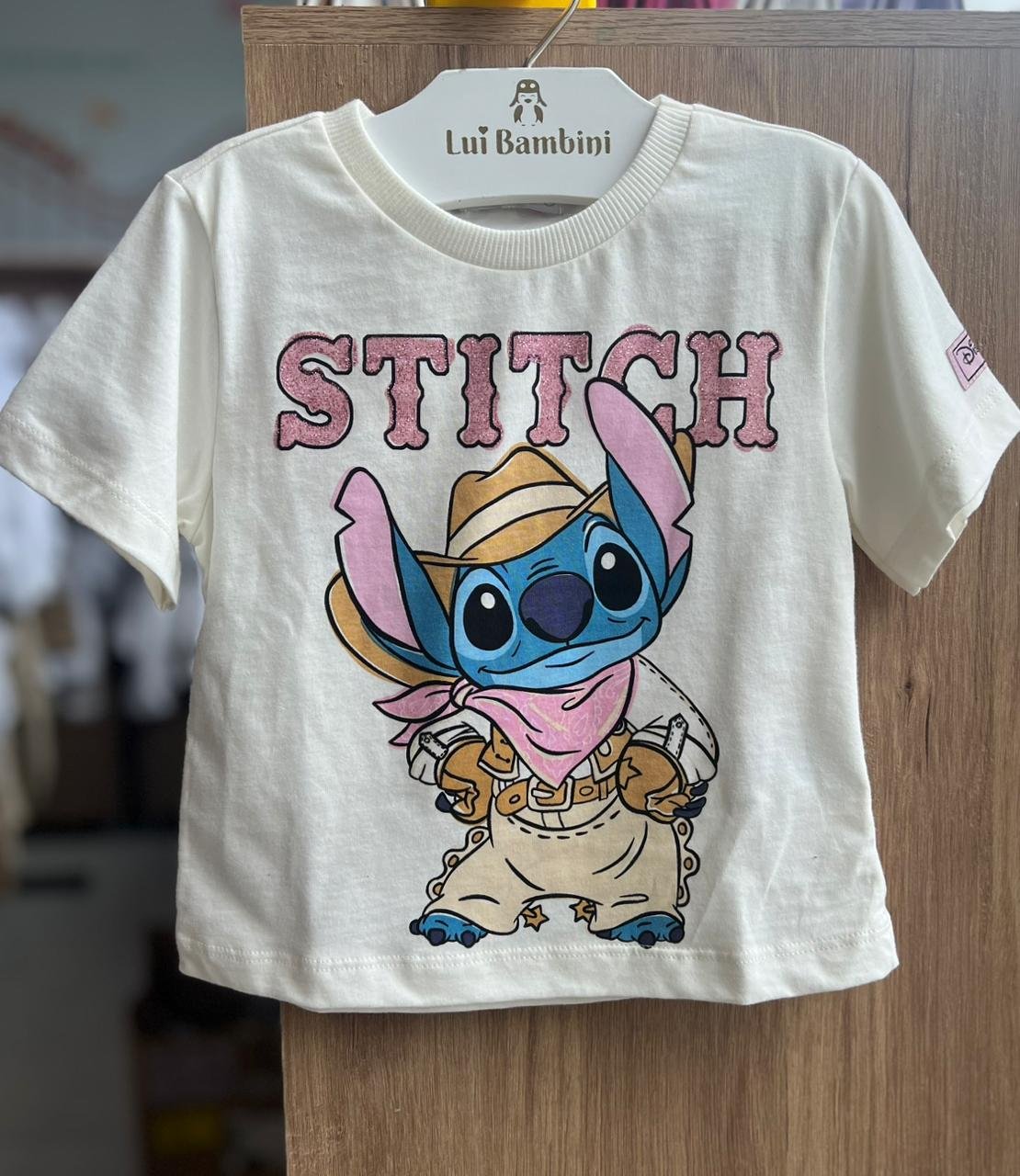 BLUSA MANGA CURTA STITCH BOIADEIRO GLITTER COWGIRL FRANJAS MENINA MOMI - OFF