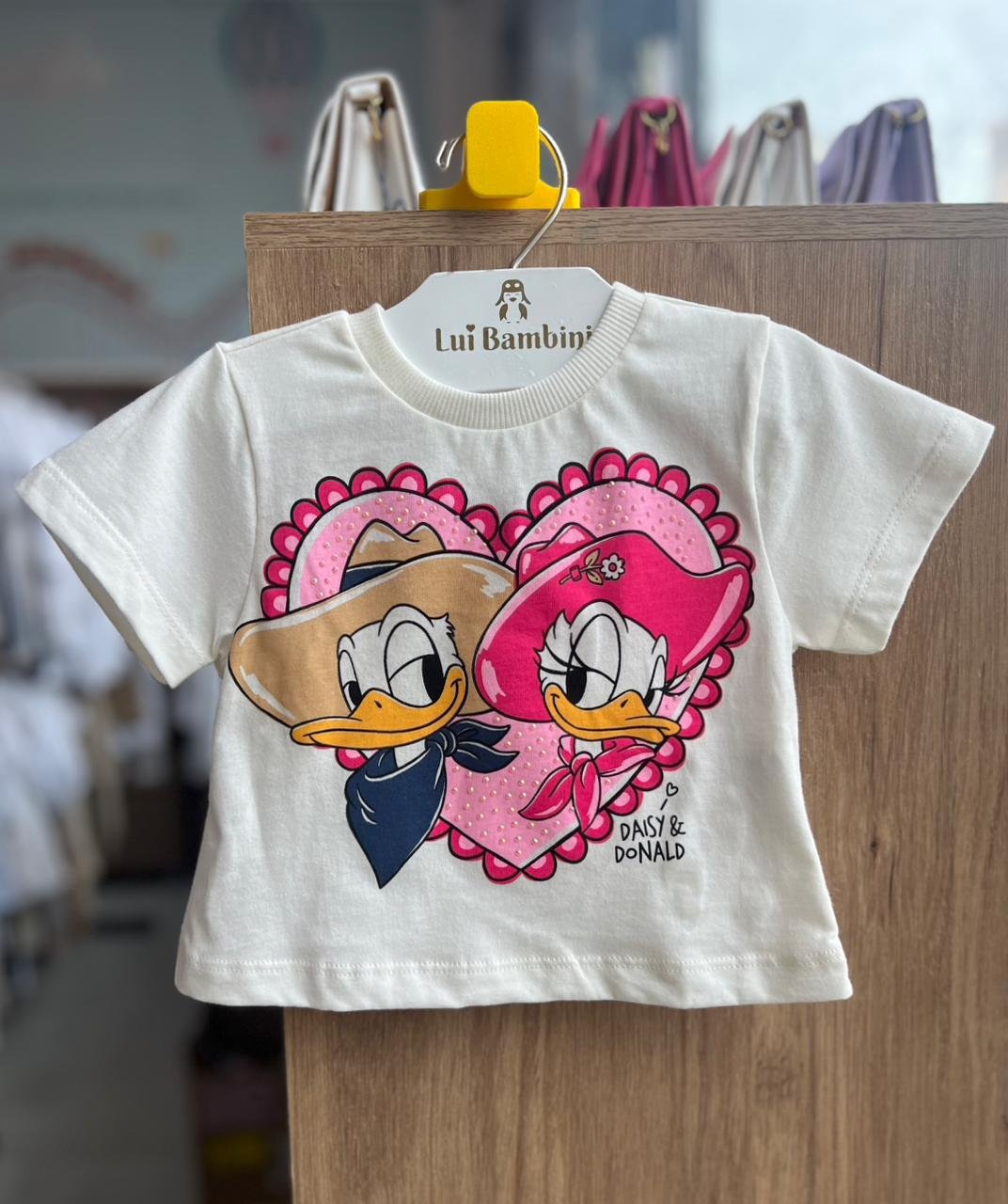 BLUSA MANGA CURTA PATO DONALD AND DAISY FRANJAS MENINA MOMI - OFF/ROSA