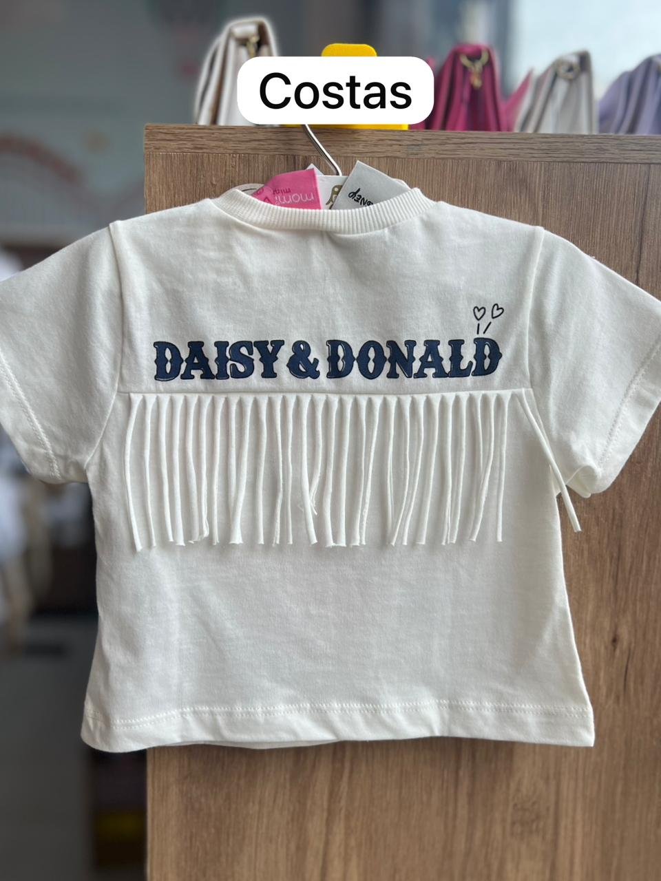 BLUSA MANGA CURTA PATO DONALD AND DAISY FRANJAS MENINA MOMI - OFF/ROSA