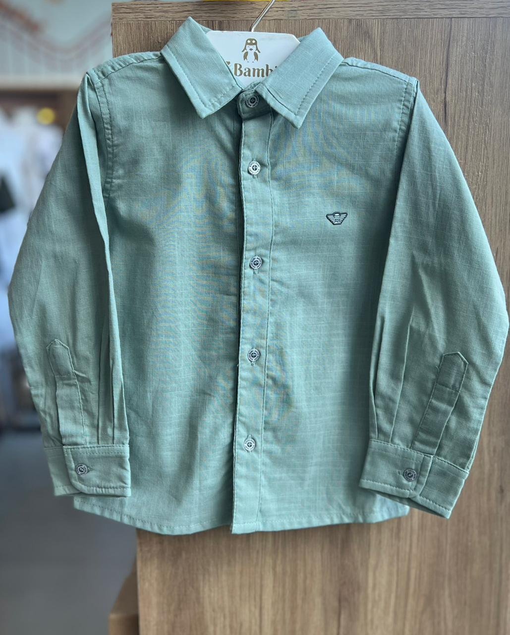 CAMISA MANGA LONGA MAQUINETADO BOTÕES MINIMALISTA MENINO ANJOS BABY - VERDE