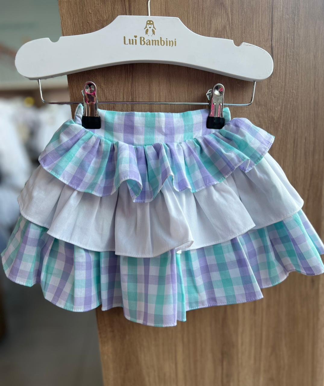 SAIA BABADO CAMADAS XADREZ FESTA JUNINA MENINA LUI BAMBINI - VERDE/LILÁS