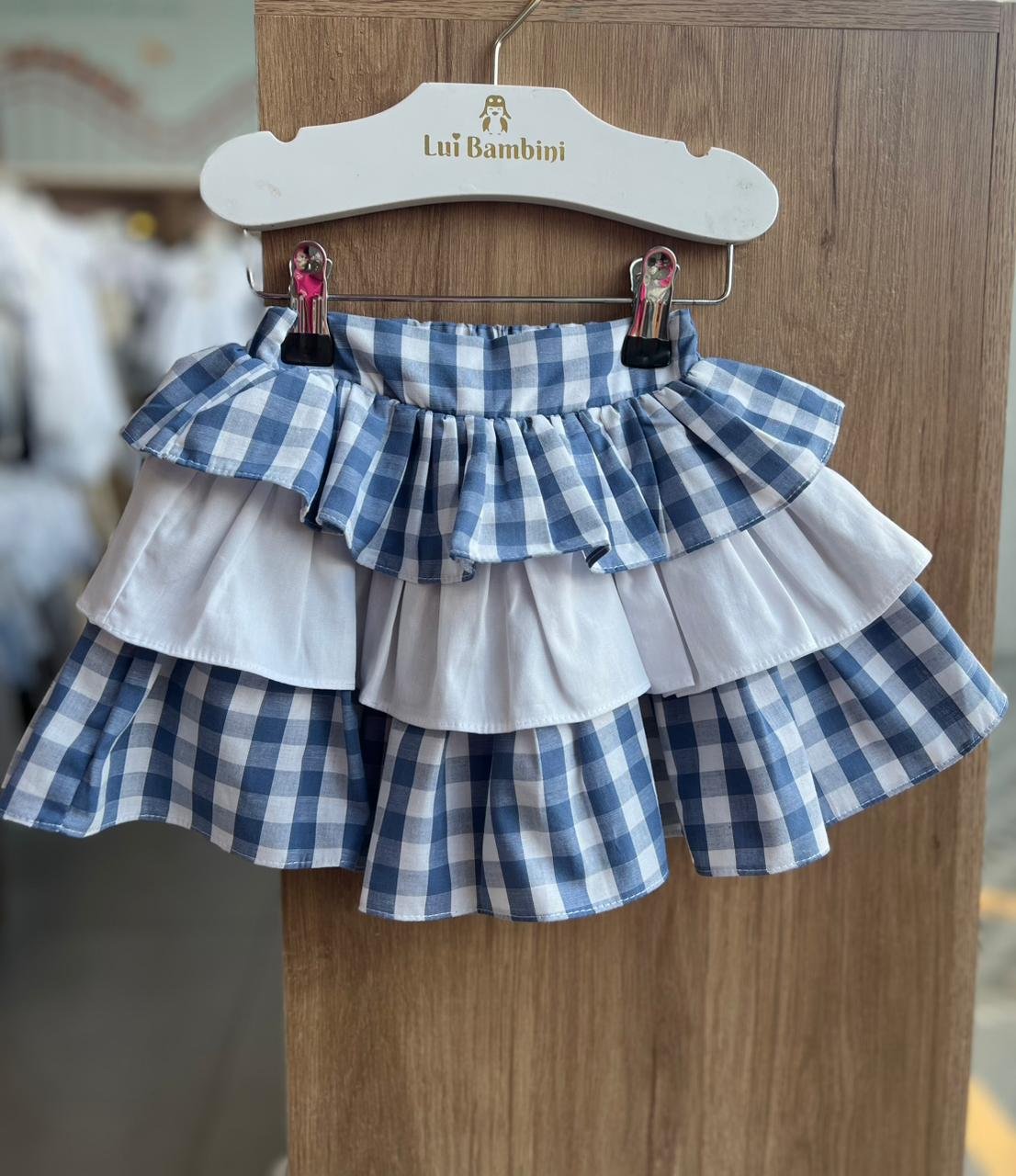 SAIA BABADO CAMADAS XADREZ FESTA JUNINA MENINA LUI BAMBINI - AZUL/BRANCO