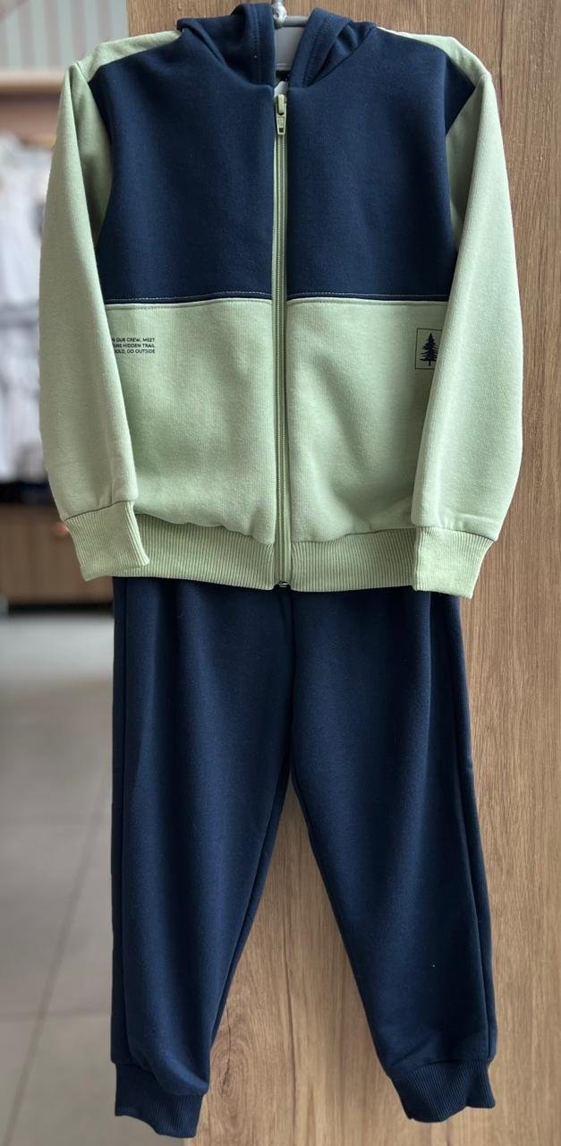 CONJUNTO JAQUETA MANGA LONGA ZÍPER MOLETOM E CALÇA MENINO BEE LOOP - AZUL/VERDE