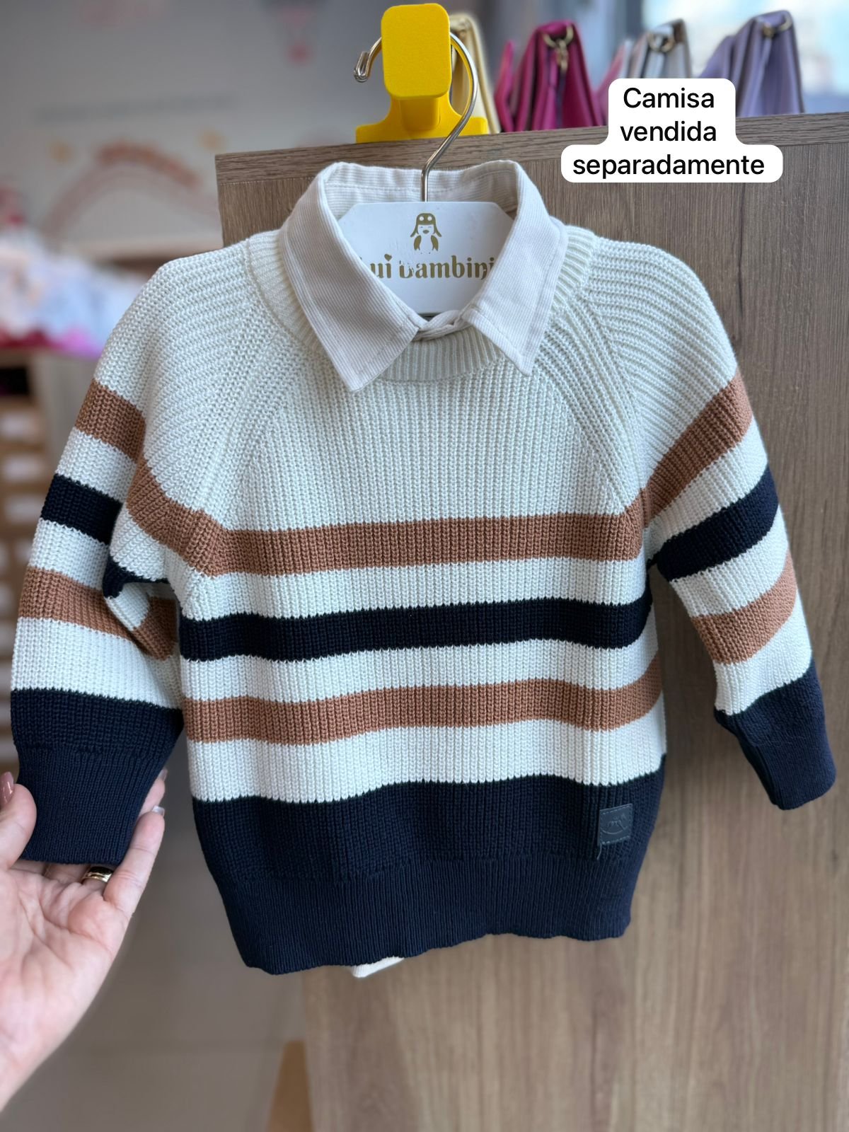 BLUSÃO SUÉTER MANGA LONGA TRICO TRICOT LISTRADOS MENINO UP BABY - OFF/AZUL