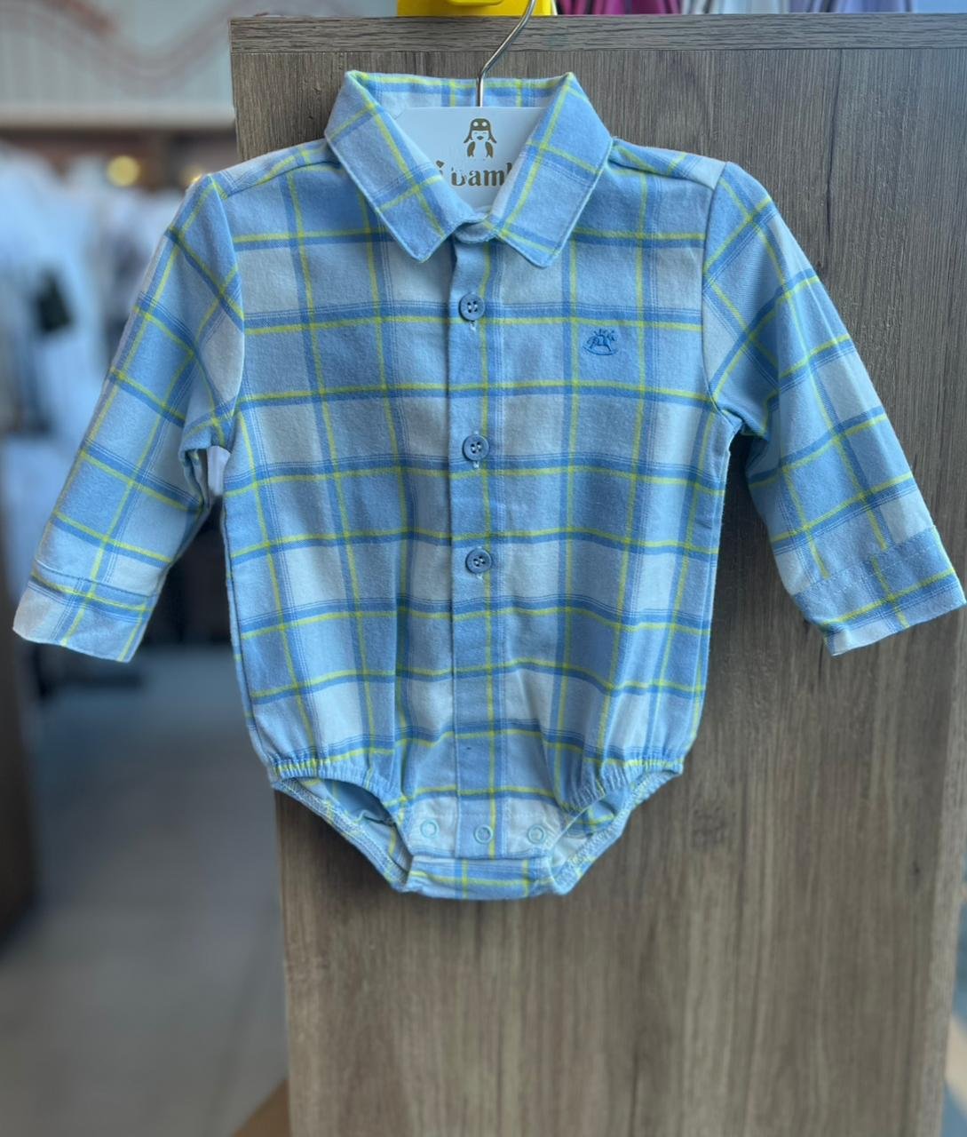 BODY CAMISA MANGA LONGA XADREZ BOTÕES MENINO UP BABY - AZUL