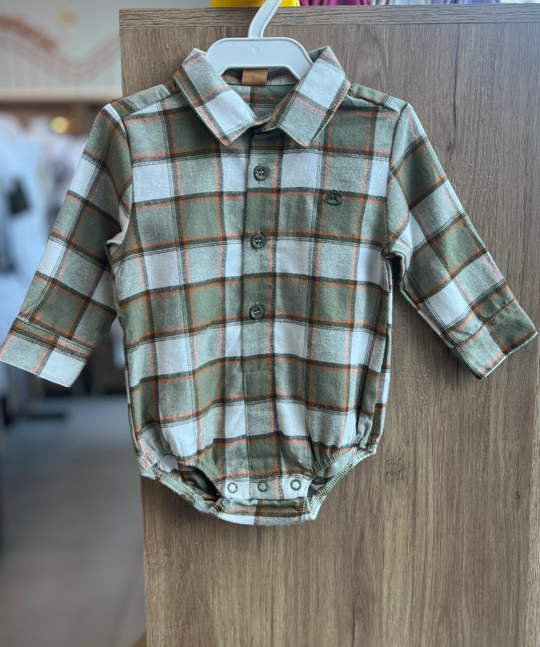 BODY CAMISA MANGA LONGA XADREZ BOTÕES MENINO UP BABY - VERDE