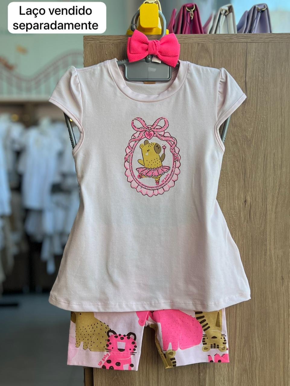 CONJUNTO BLUSA MANGA CURTA CAPIVARA BAILARINA E SHORT CICLISTA MENINA UP BABY - ROSA