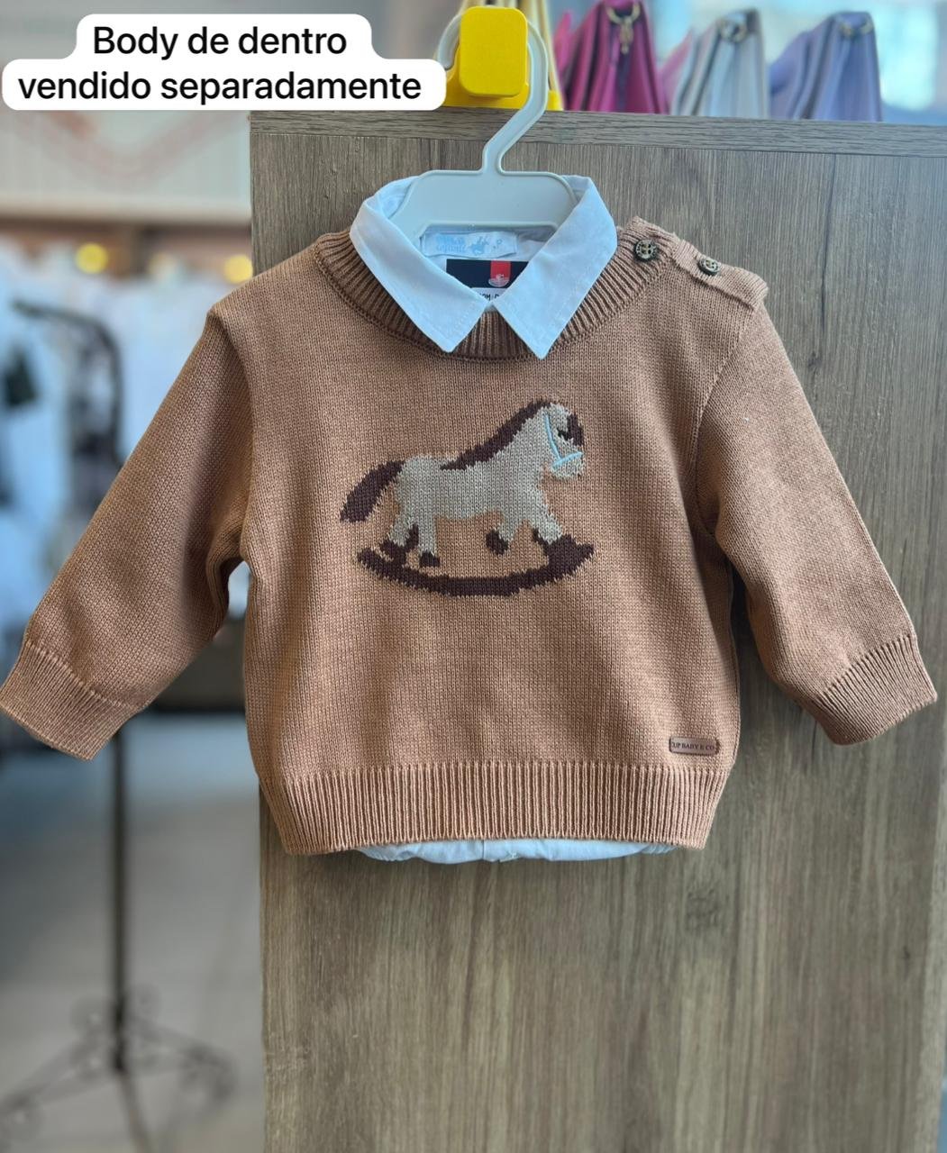 BLUSÃO SUETER MANGA LONGA TRICO TRICOT CAVALO MENINO UP BABY - MARROM