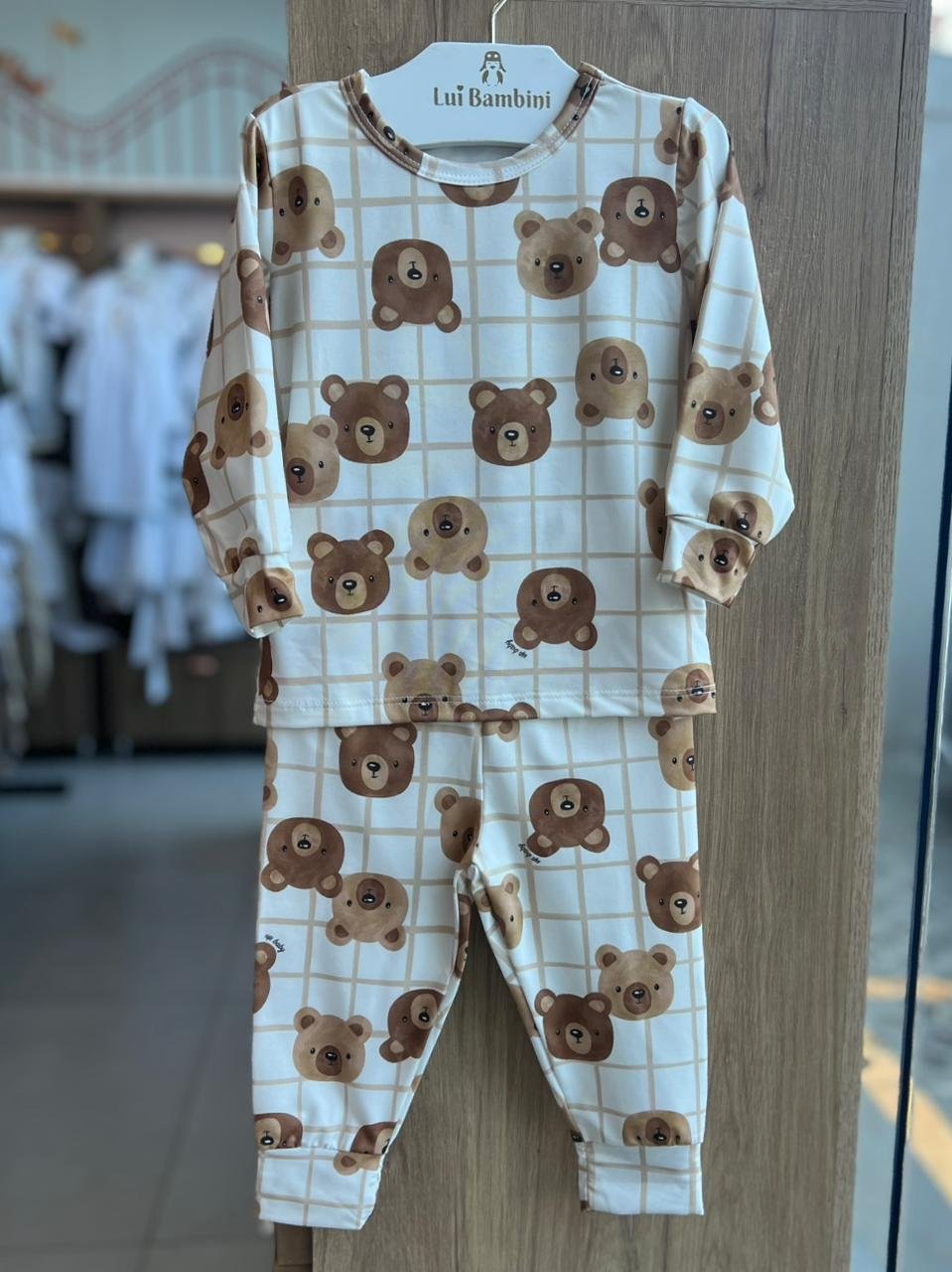 CONJUNTO PIJAMA BLUSA MANGA LONGA URSO TÉRMICO UV50+ E CALÇA MENINA UP BABY - BEGE