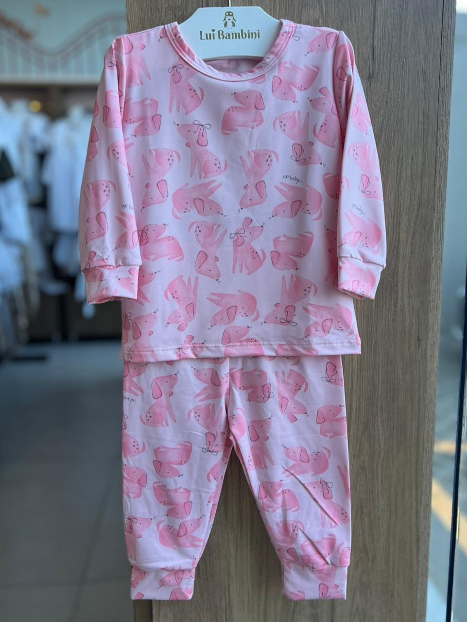 CONJUNTO PIJAMA BLUSA MANGA LONGA CACHORRO TÉRMICO UV50+ E CALÇA MENINA UP BABY - ROSA