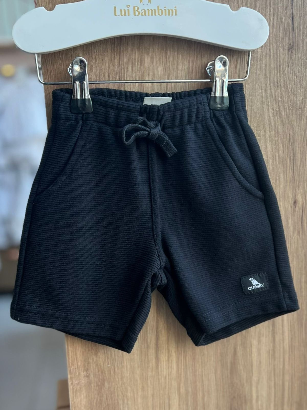 BERMUDA MOLETOM GORGURAO CORDÃO BOLSOS CANELADO MENINO QUIMBY - PRETO