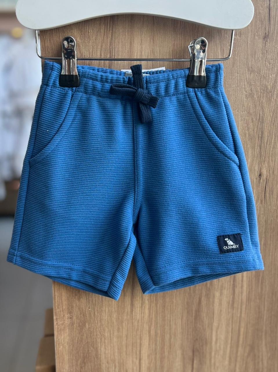 BERMUDA MOLETOM GORGURAO CORDÃO BOLSOS CANELADO MENINO QUIMBY - AZUL