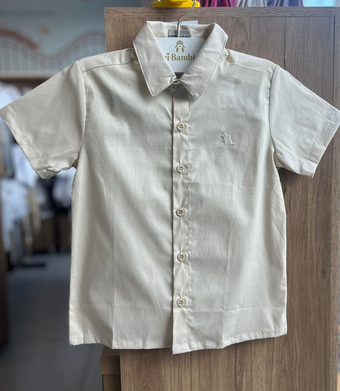 CAMISA SOCIAL MANGA CURTA BOTÕES TRICOLINE MINIMALISTA MENINO QUIMBY - BEGE